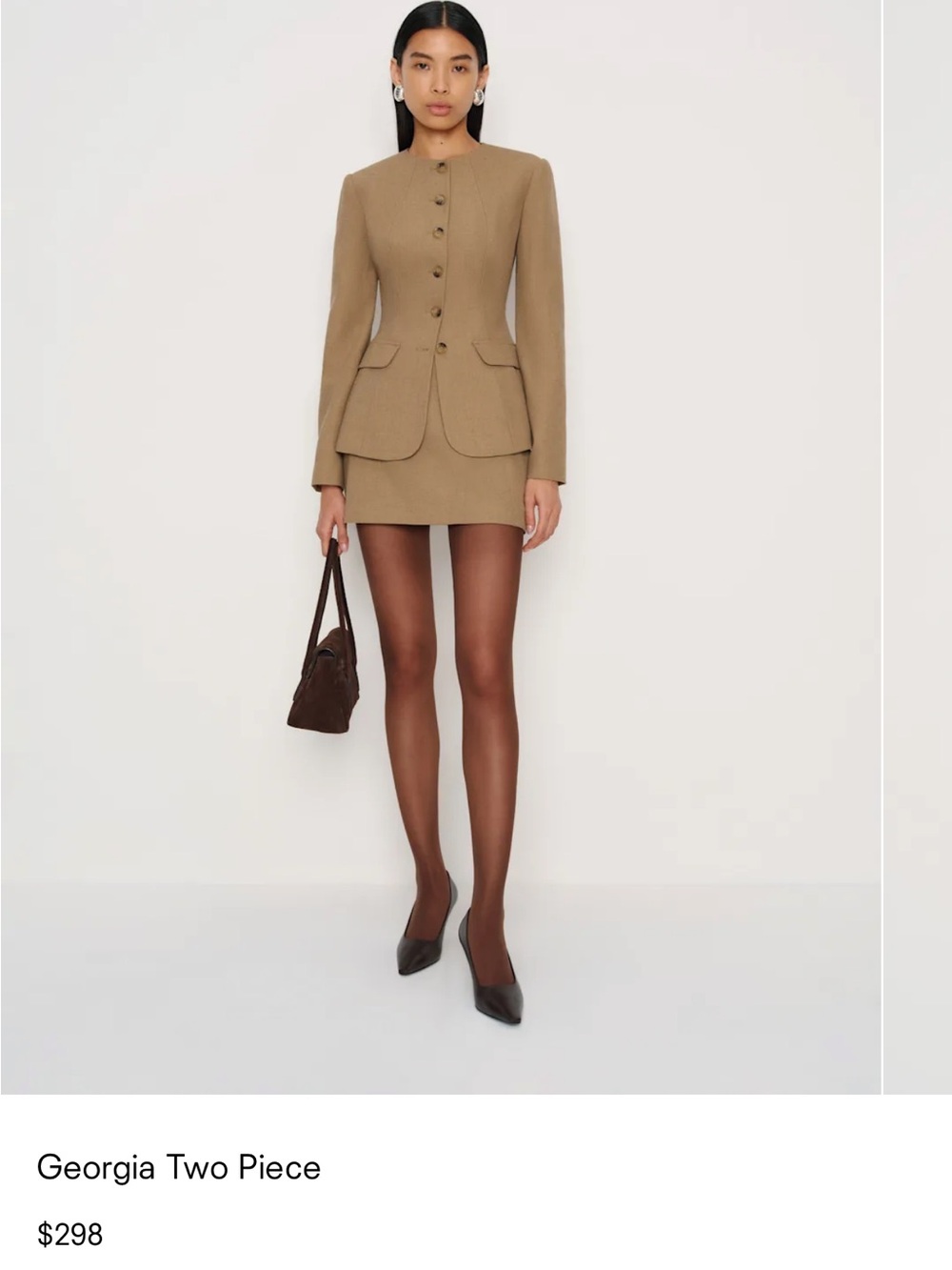 Reformation Tailored Suit Set (Jacket / Skirt) in Camel - Size 4, New with Tags!